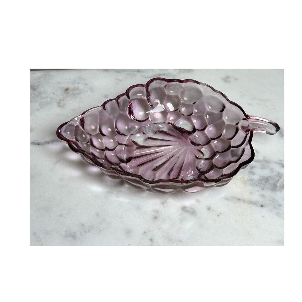 Vintage Anchor Hocking Amethyst Purple Grape Cluster Candy Dish | Mid-Century G